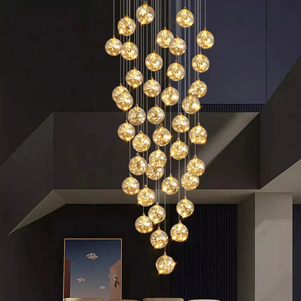Suspension cascade à LED dorées, de 6 à 50 lampes