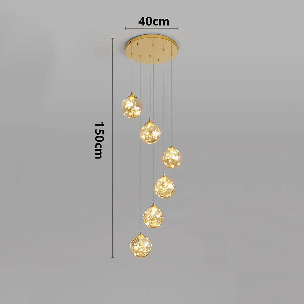Suspension cascade à LED dorées, de 6 à 50 lampes