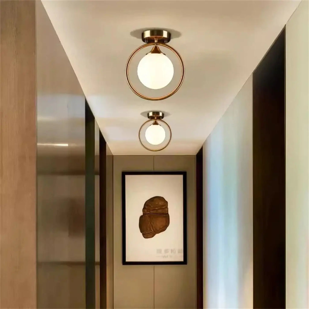 Plafonnier boule en verre, avec ou sans anneau doré