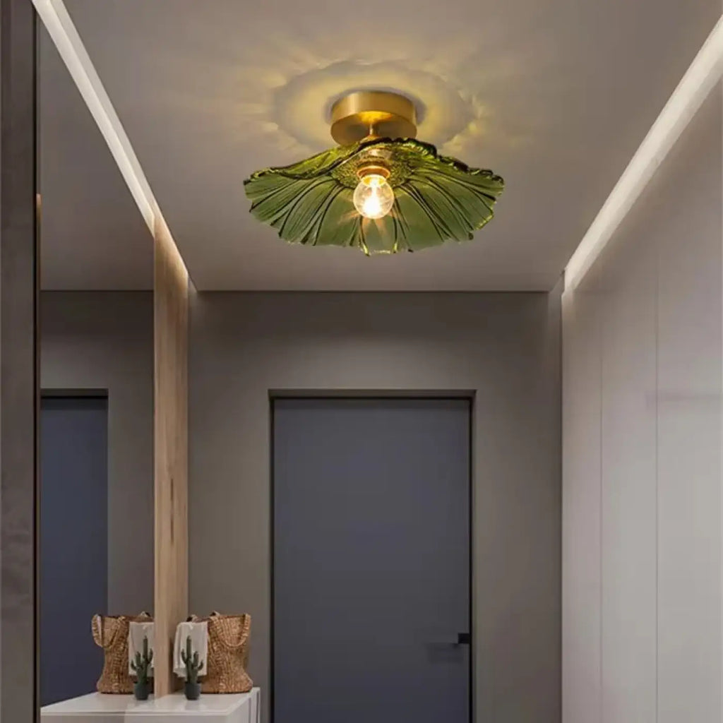 Plafonnier compact en verre rétro, jaune, vert, violet ou clair