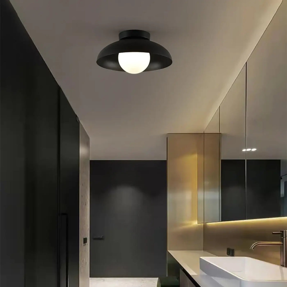 Plafonnier à abat-jour évasé rond, blanc ou noir, noir