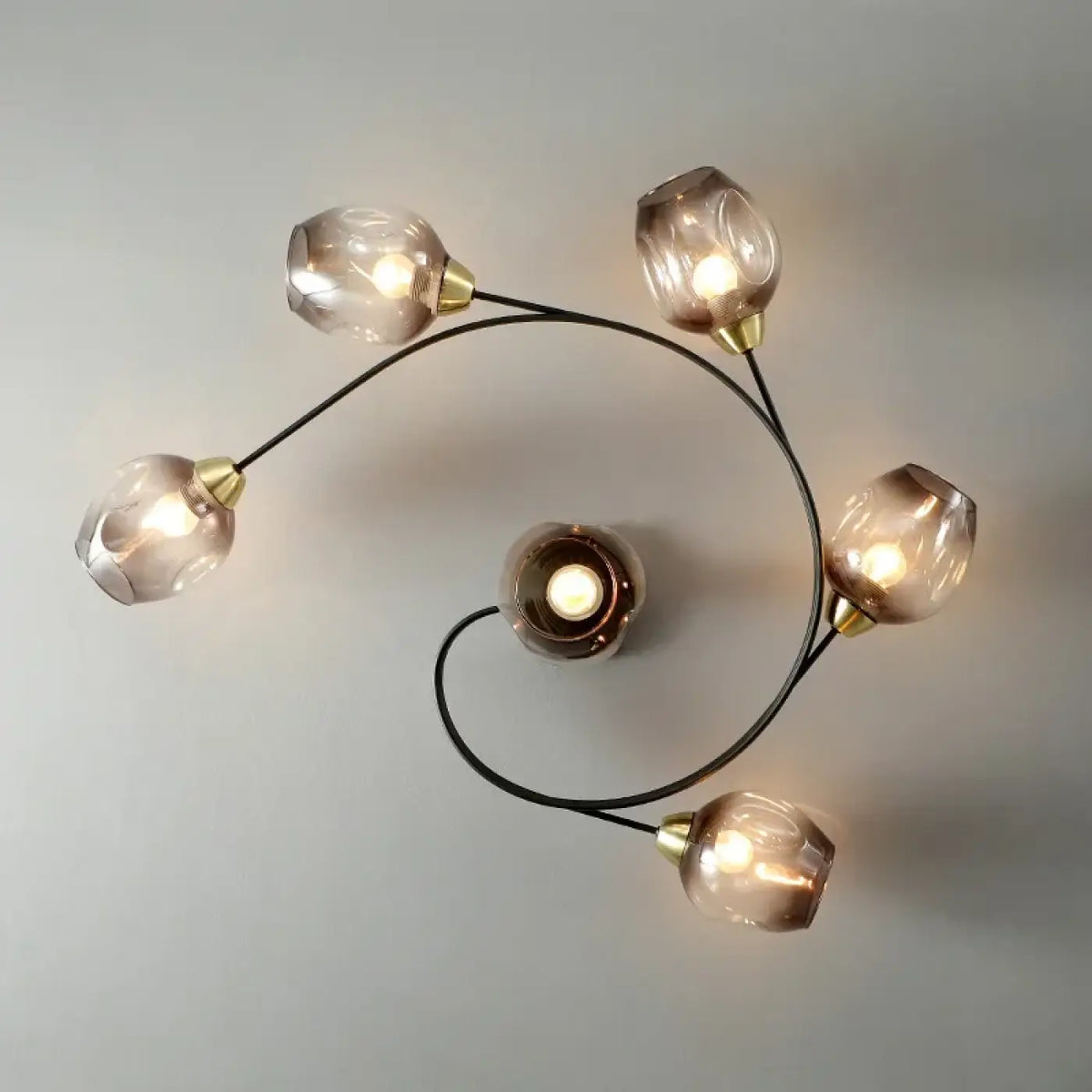 Plafonnier à boules de verre transparent, noir ou doré, doré