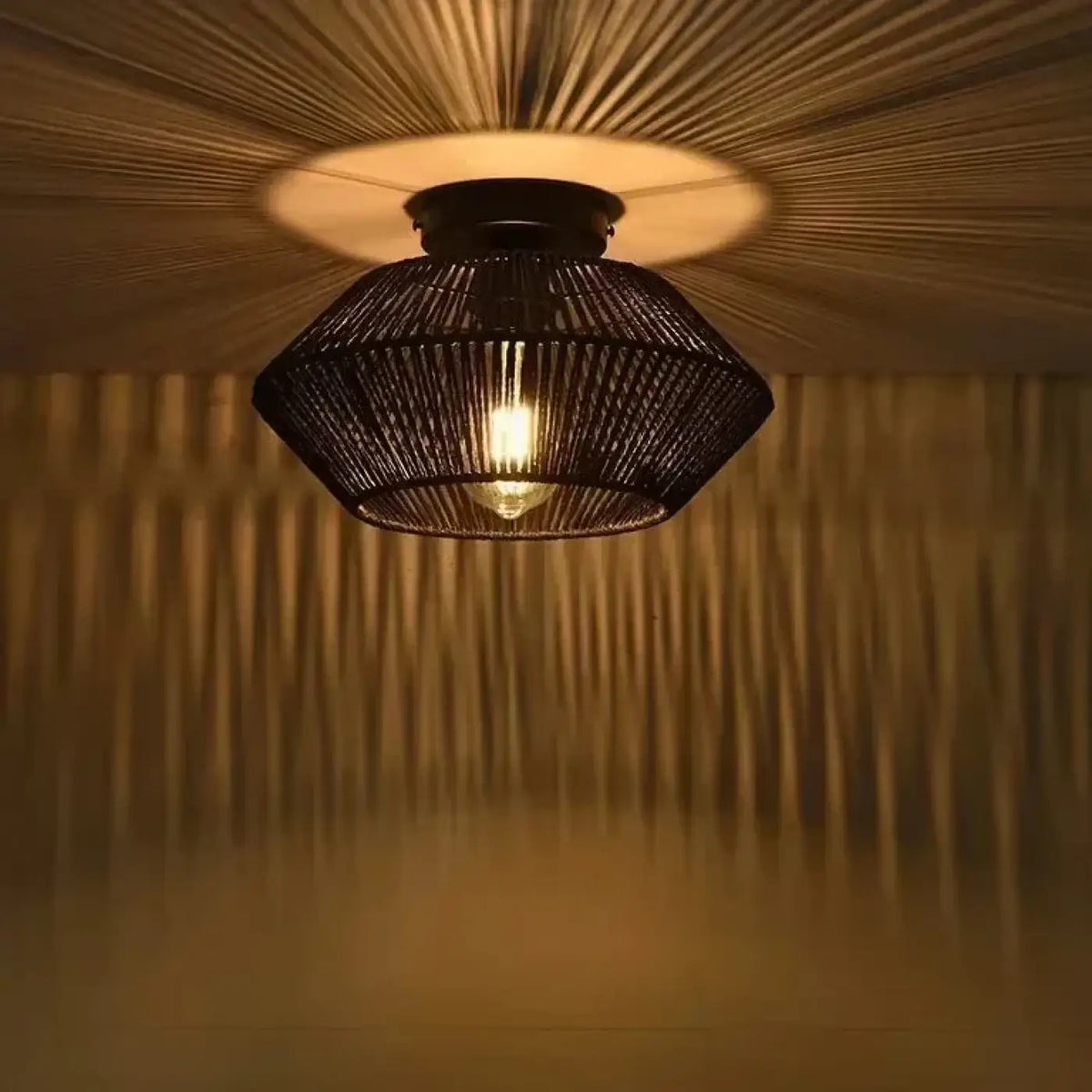 Plafonnier en corde tressée, beige, marron ou noir