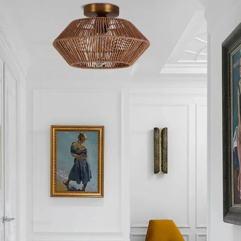 Plafonnier en corde tressée, beige, marron ou noir