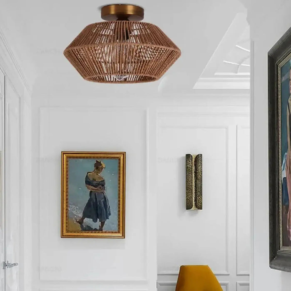 Plafonnier en corde tressée, beige, marron ou noir