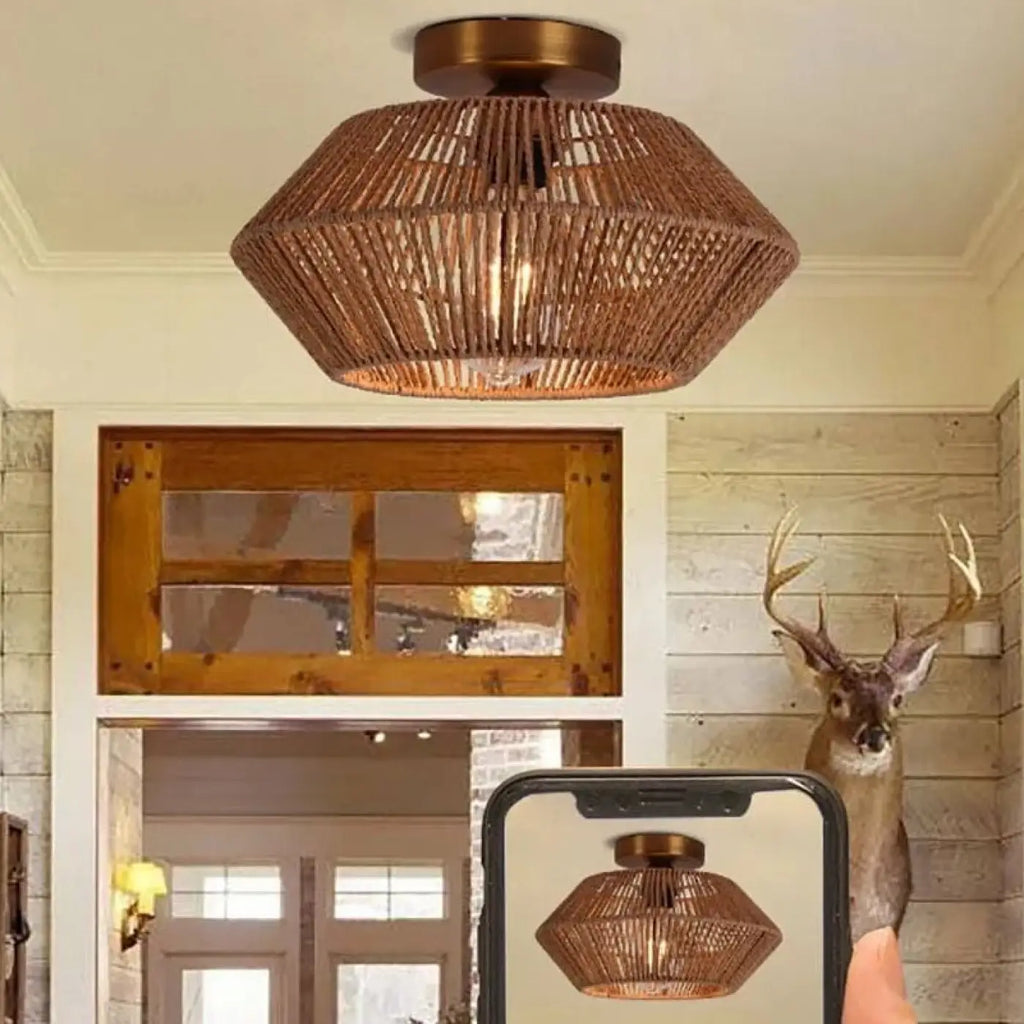Plafonnier en corde tressée, beige, marron ou noir