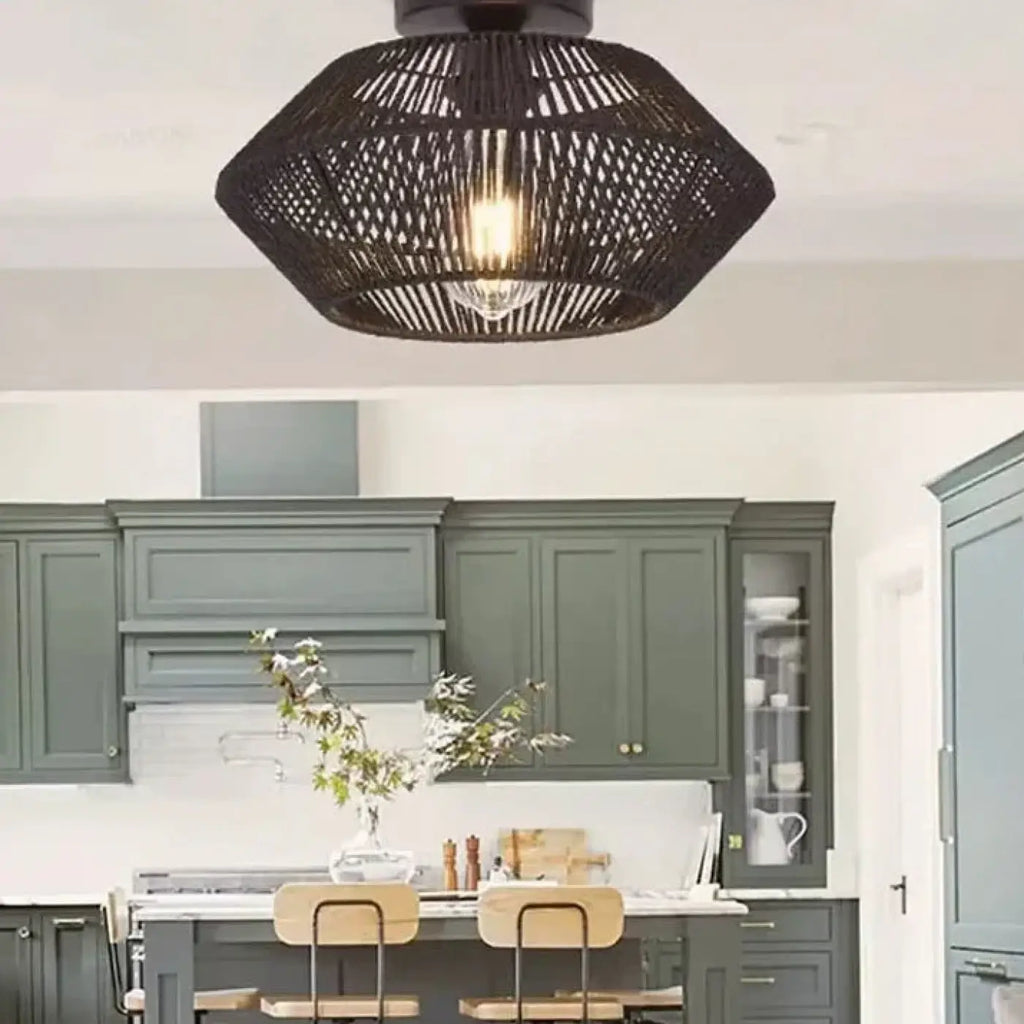 Plafonnier en corde tressée, beige, marron ou noir