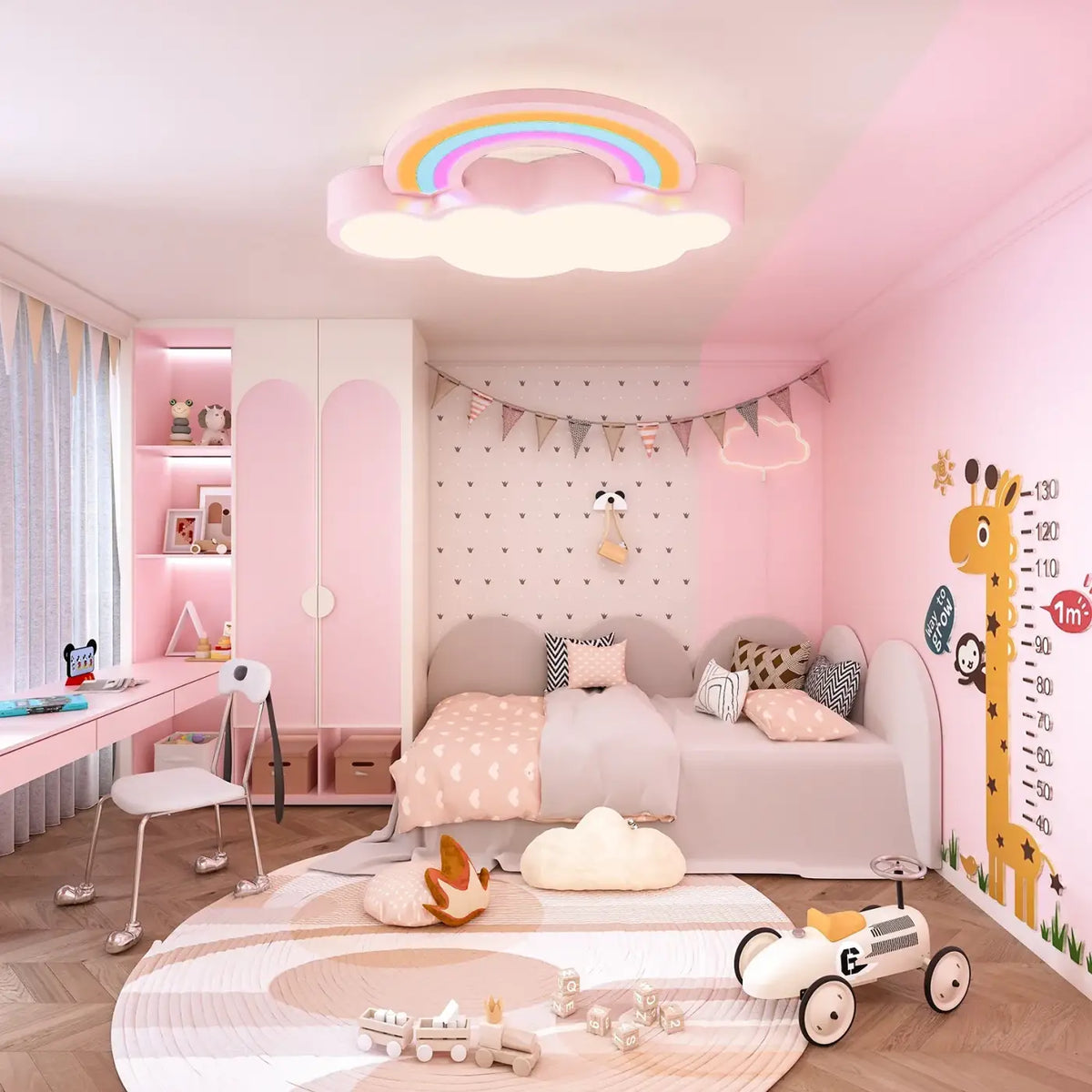 Plafonnier arc-en-ciel pour chambre d'enfant, bleu ou rose