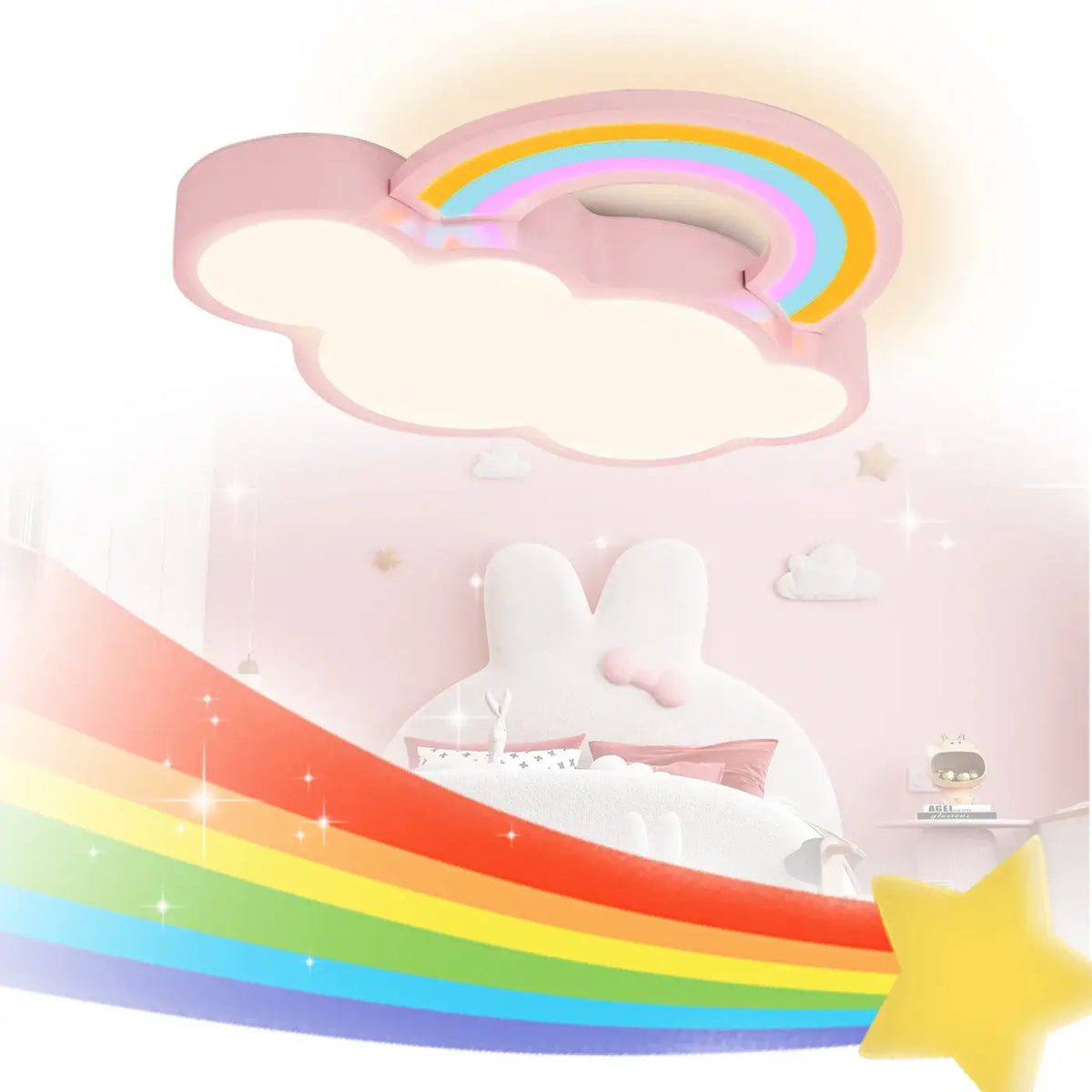 Plafonnier arc-en-ciel pour chambre d'enfant, bleu ou rose