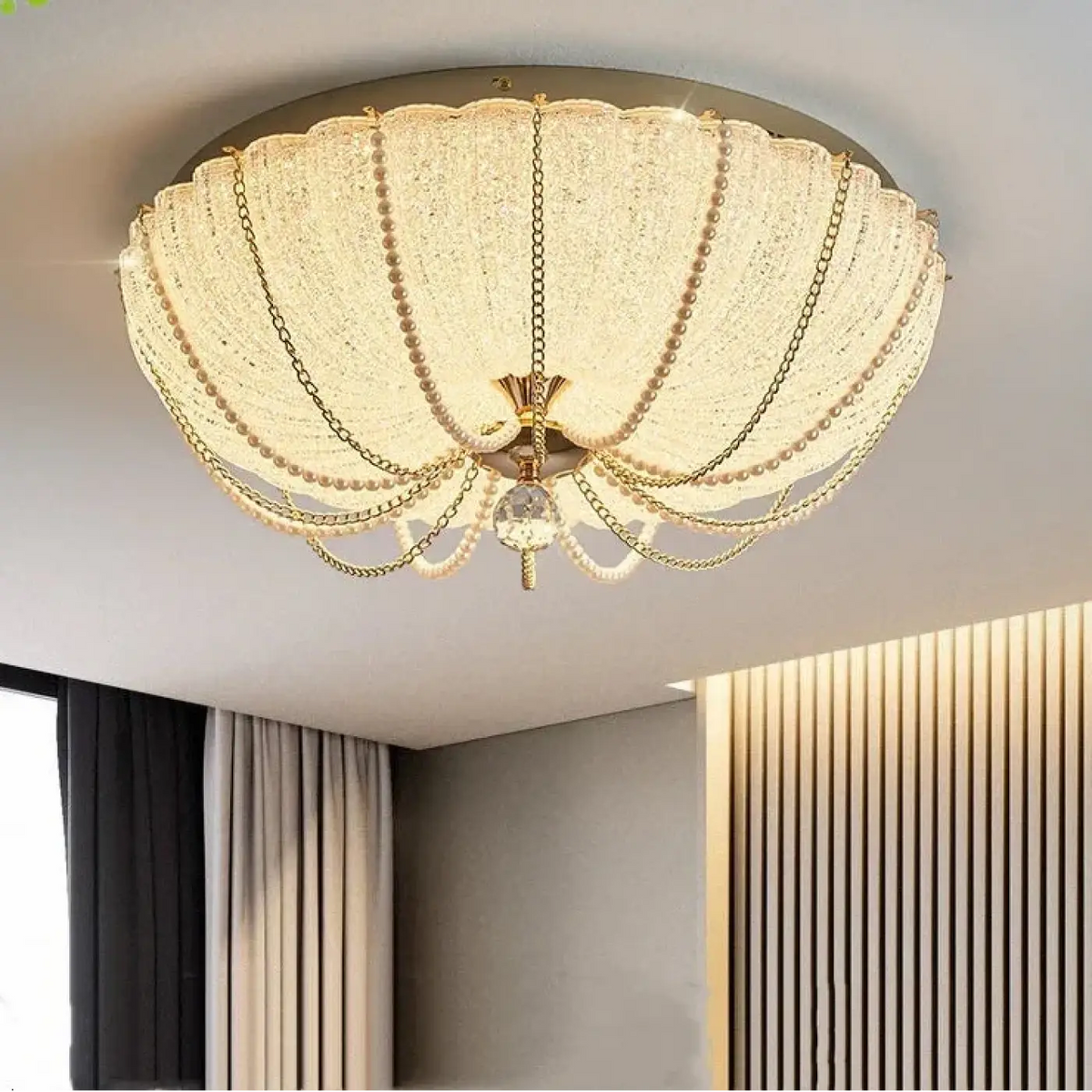 Plafonnier en cristal doré à perles, tailles S, M, L