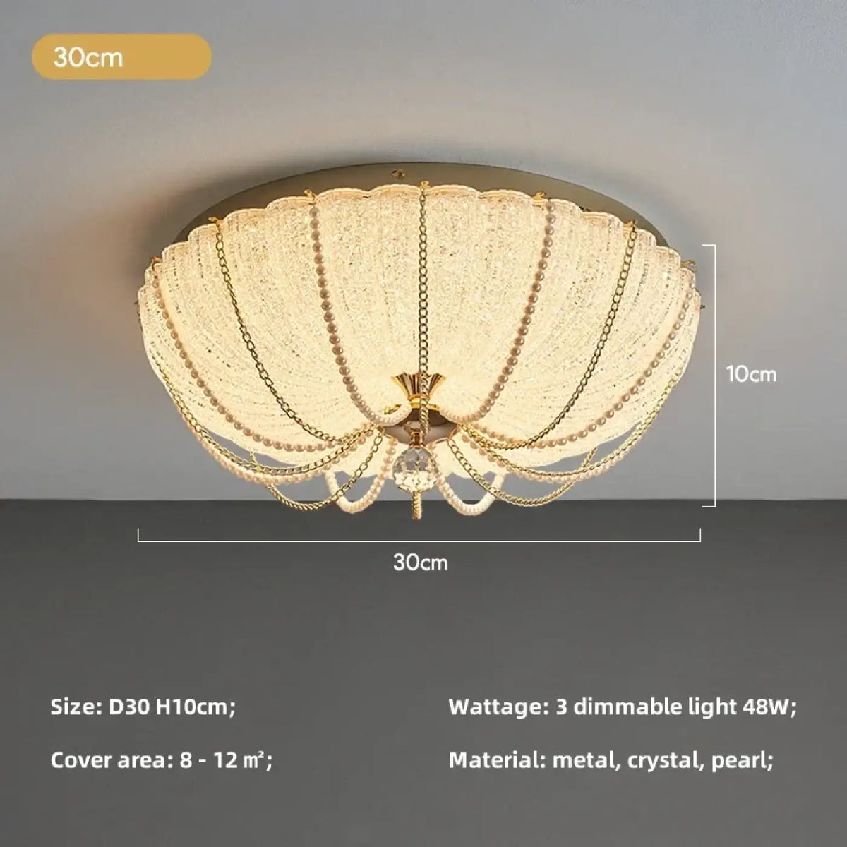 Plafonnier en cristal doré à perles, tailles S, M, L
