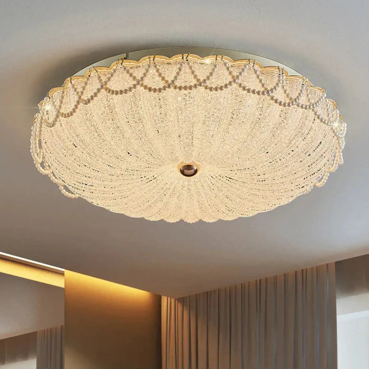Plafonnier en cristal doré à perles, tailles S, M, L