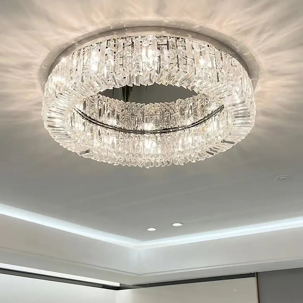 Plafonnier rond en cristal LED, doré ou argenté, quatre tailles, argenté