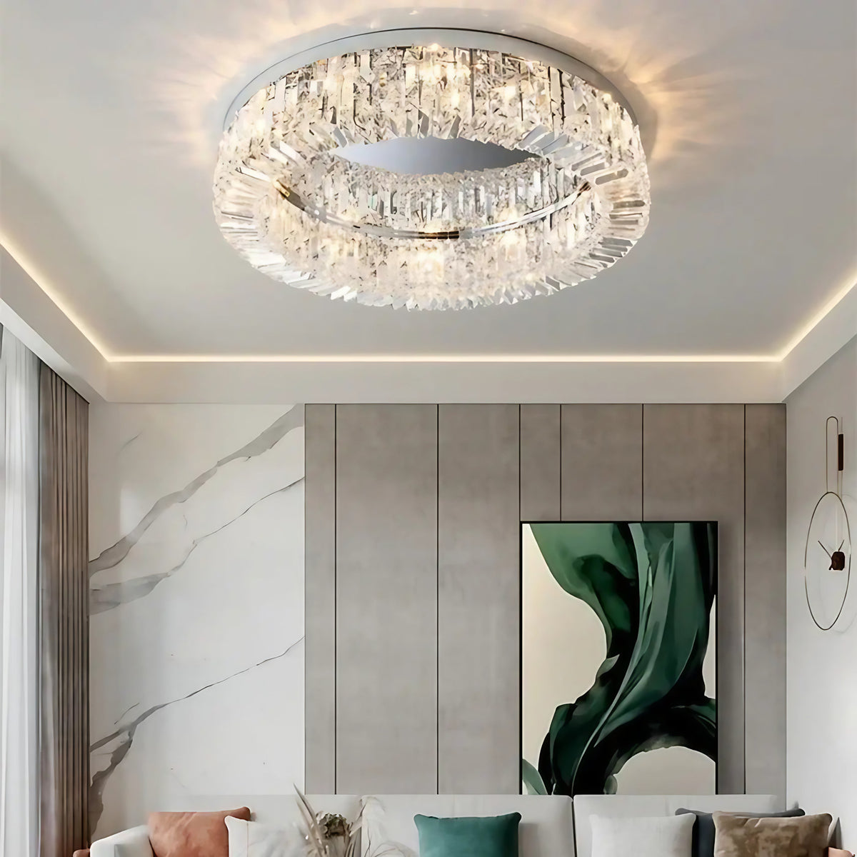 Plafonnier rond en cristal LED, doré ou argenté, quatre tailles, argenté