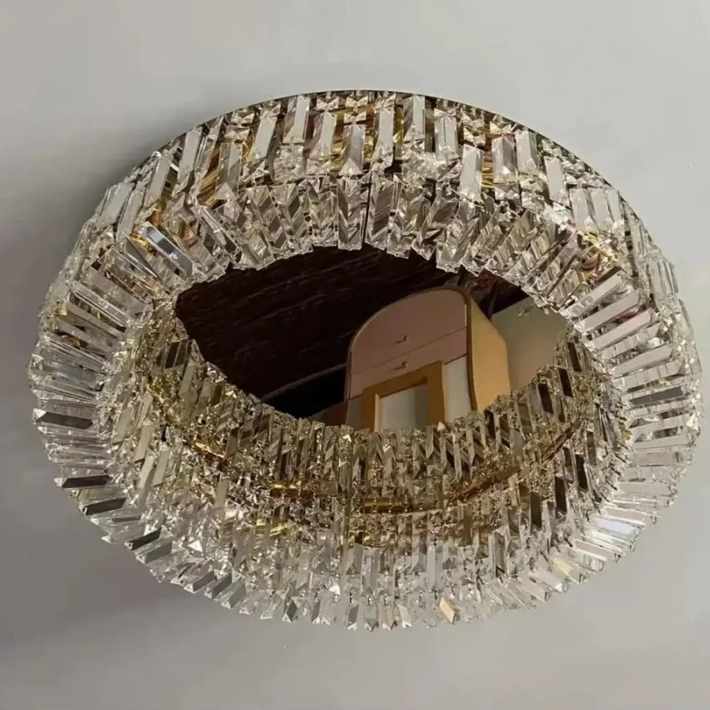 Plafonnier rond en cristal LED, doré ou argenté, quatre tailles