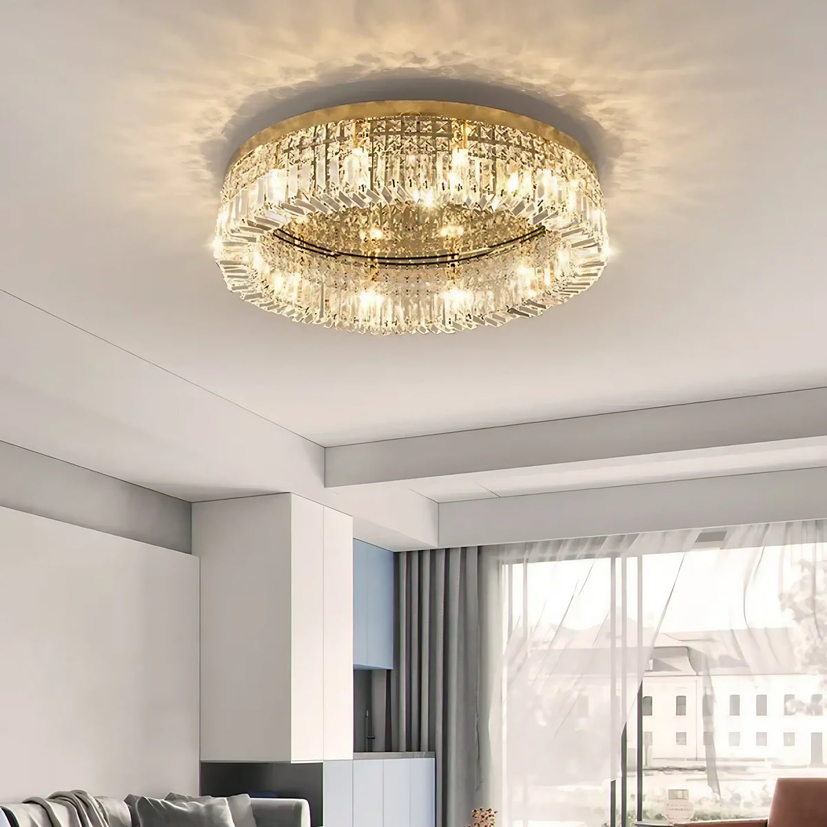 Plafonnier rond en cristal LED, doré ou argenté, quatre tailles, doré