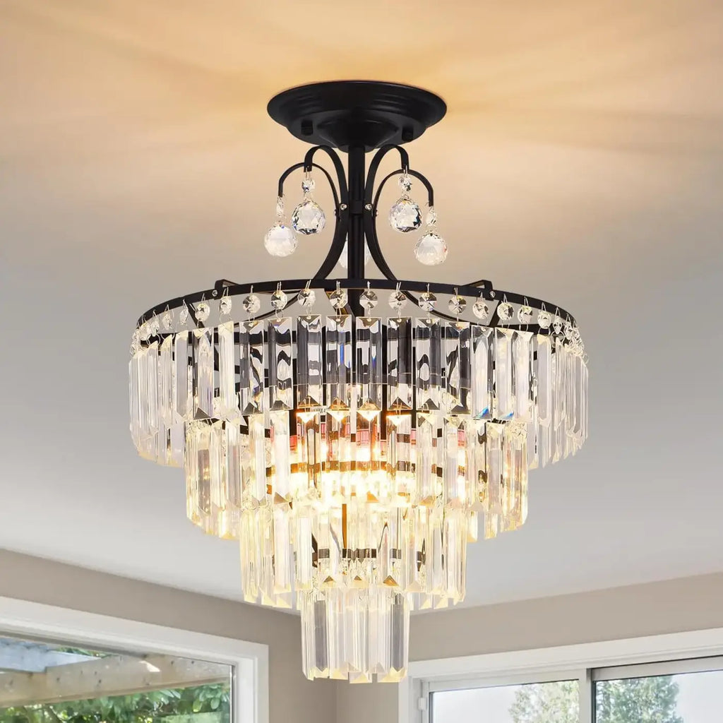 Plafonnier en cristal noir à étages superposés