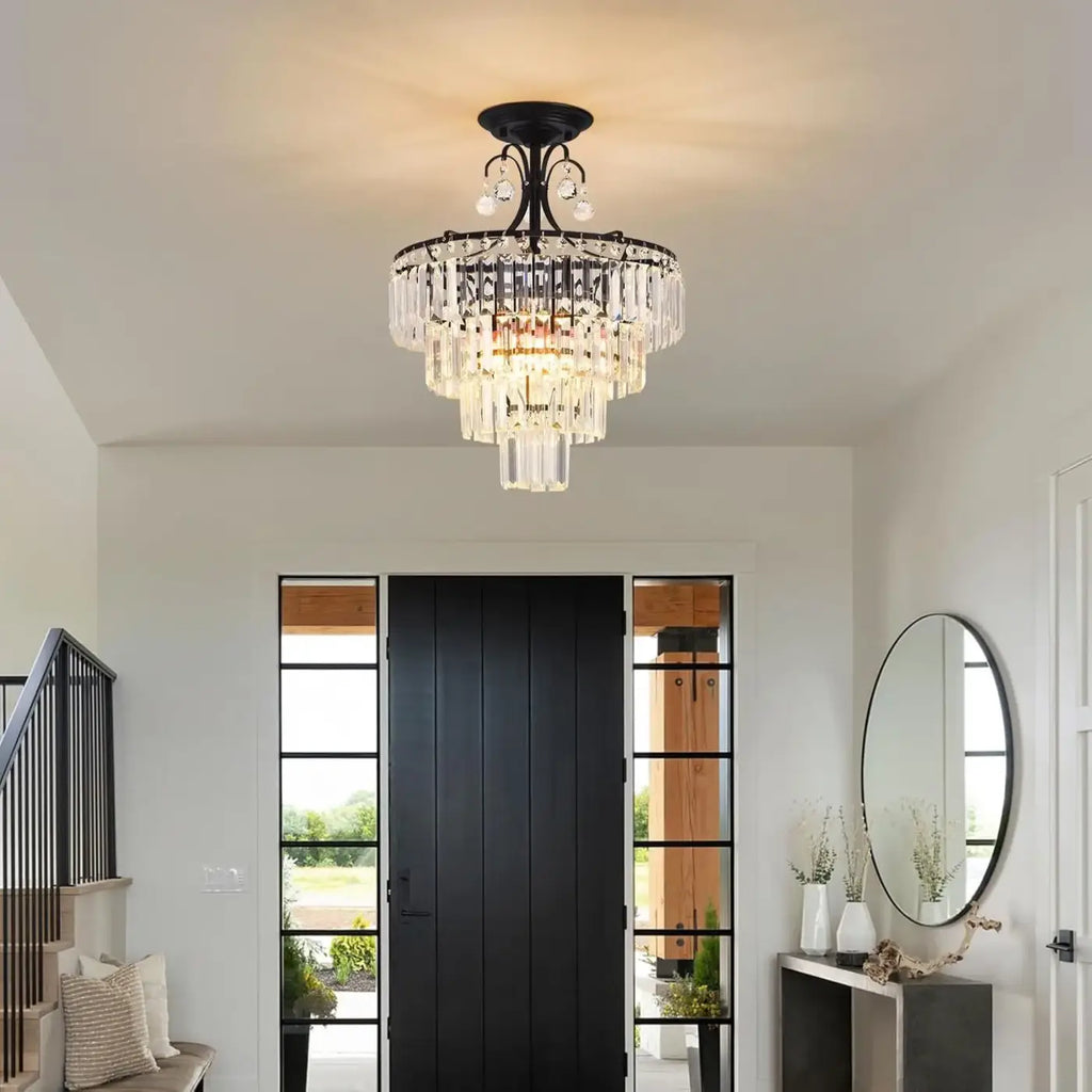 Plafonnier en cristal noir à étages superposés