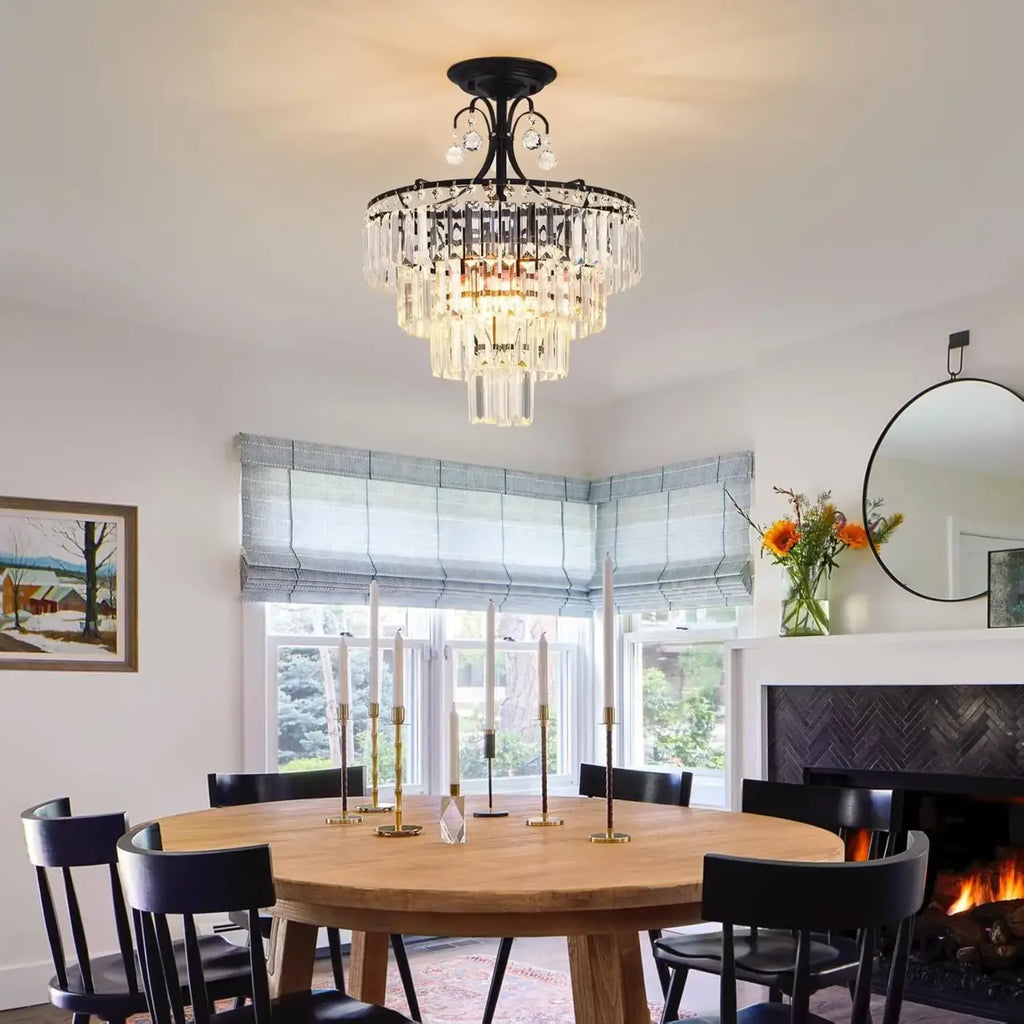Plafonnier en cristal noir à étages superposés