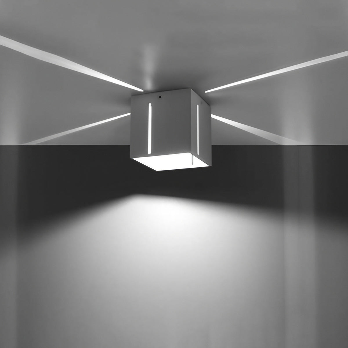 Plafonnier cube en aluminium à fentes lumineuses, 10 cm