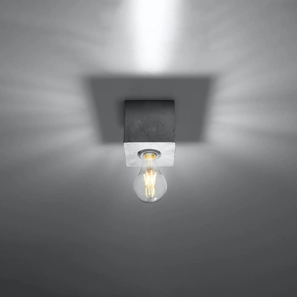 Plafonnier cube en bois ou béton gris, ampoule apparente E27