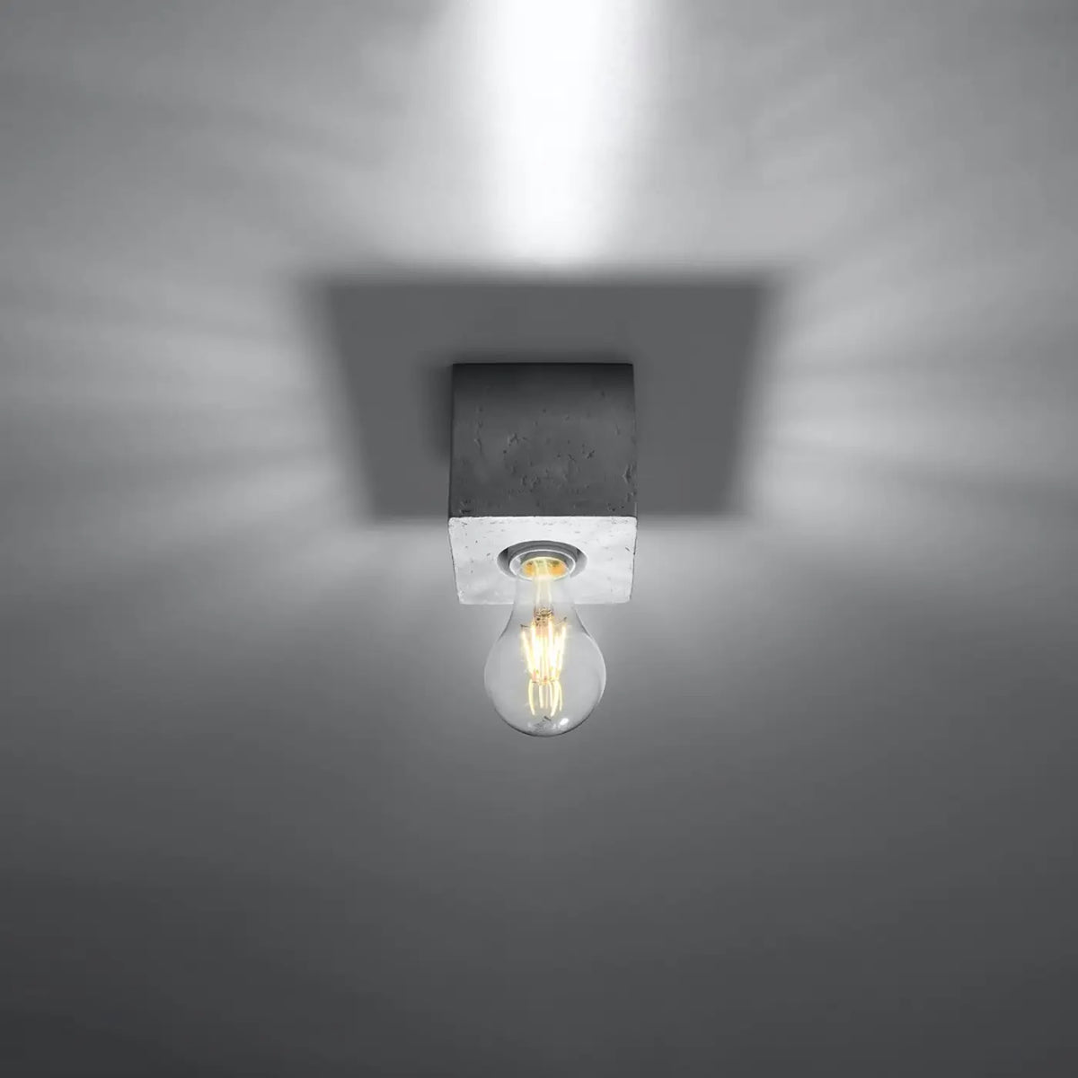 Plafonnier cube en bois ou béton gris, ampoule apparente E27