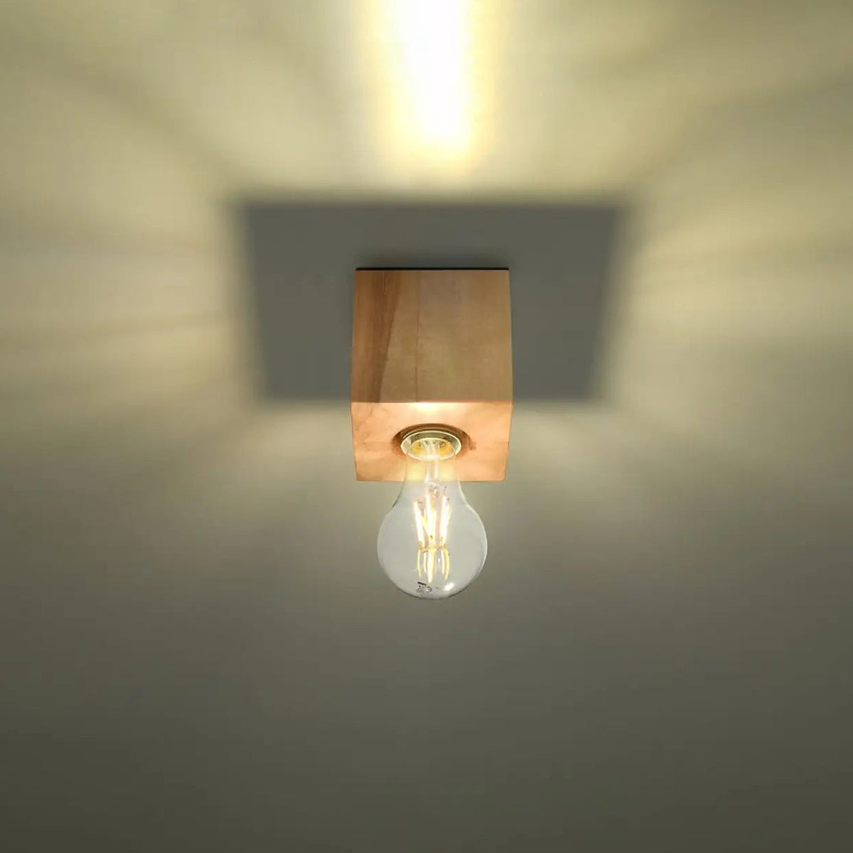 Plafonnier cube en bois ou béton gris, ampoule apparente E27
