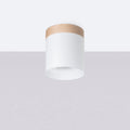Plafonnier cylindre en aluminium et couronne en bois, GU10, blanc/bois naturel