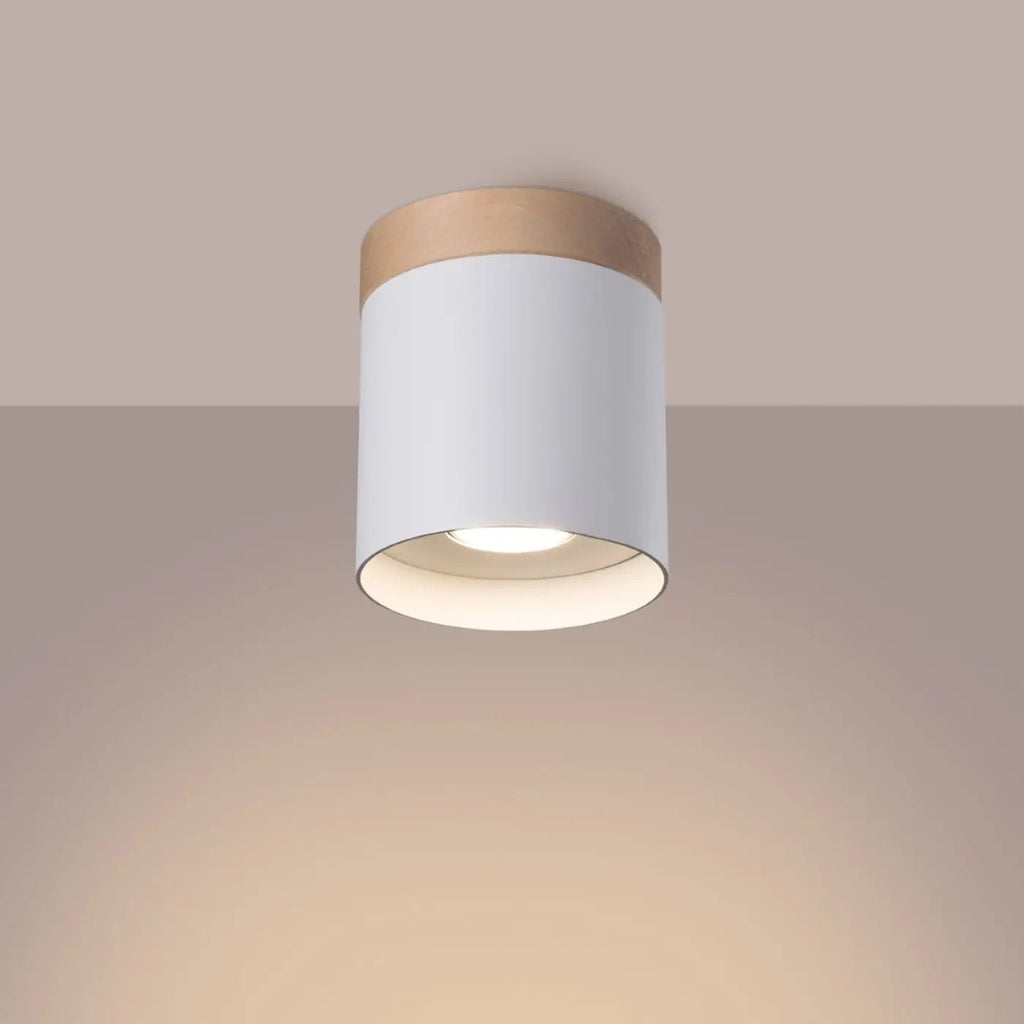 Plafonnier cylindre en aluminium et couronne en bois, GU10