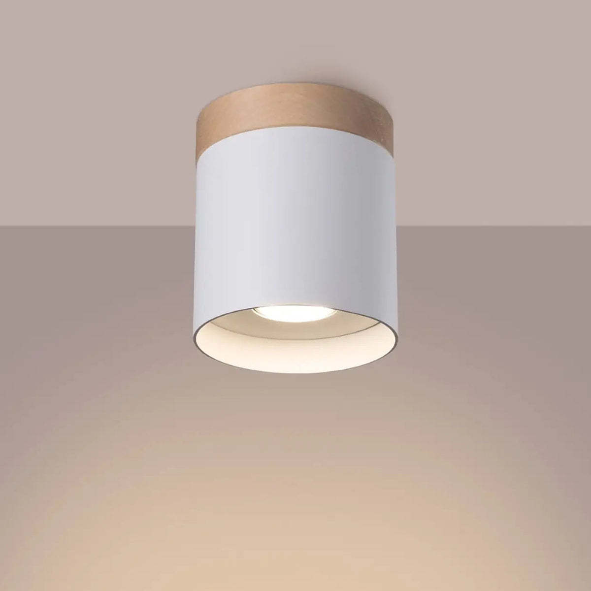 Plafonnier cylindre en aluminium et couronne en bois, GU10