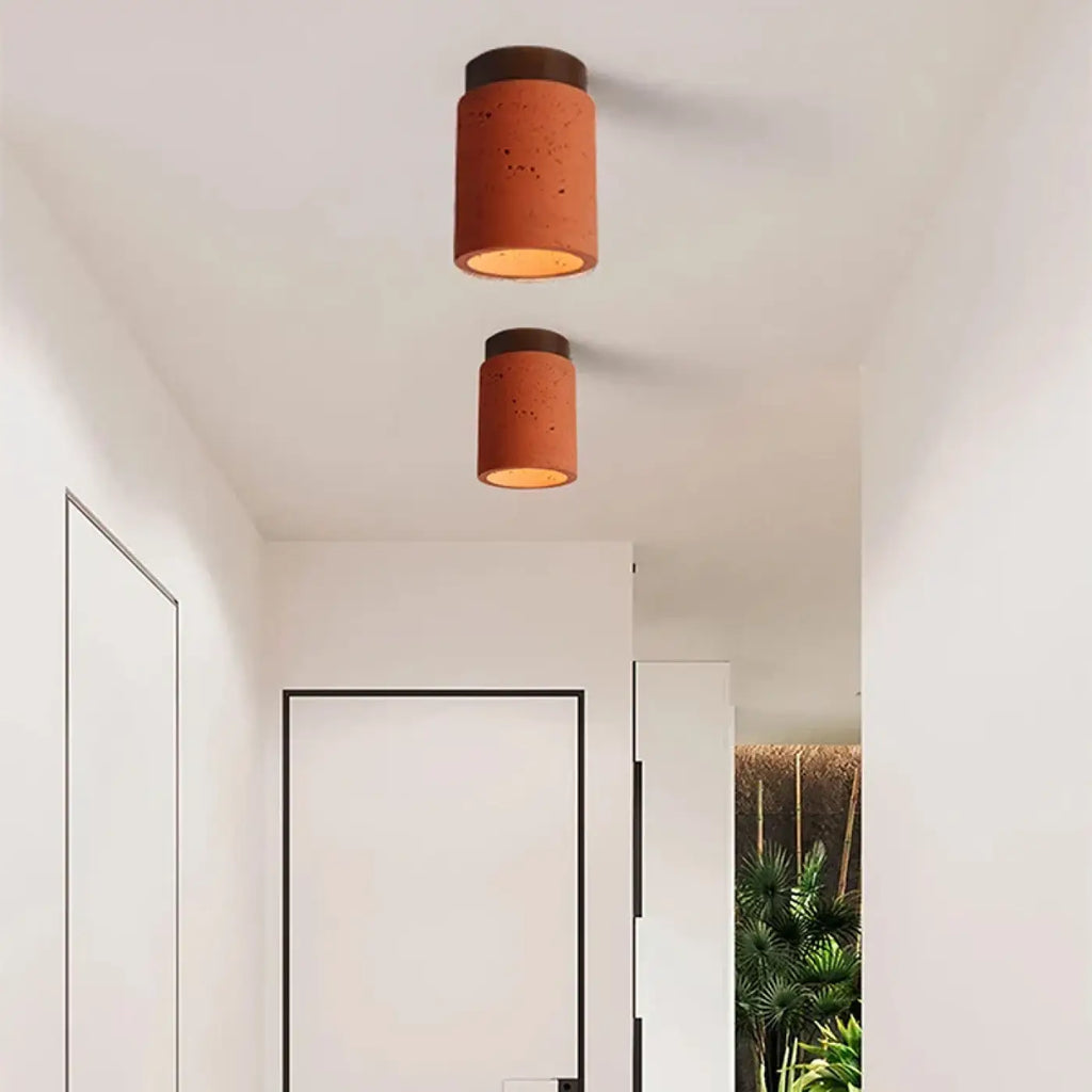 Plafonnier cylindrique en béton, couleur terre