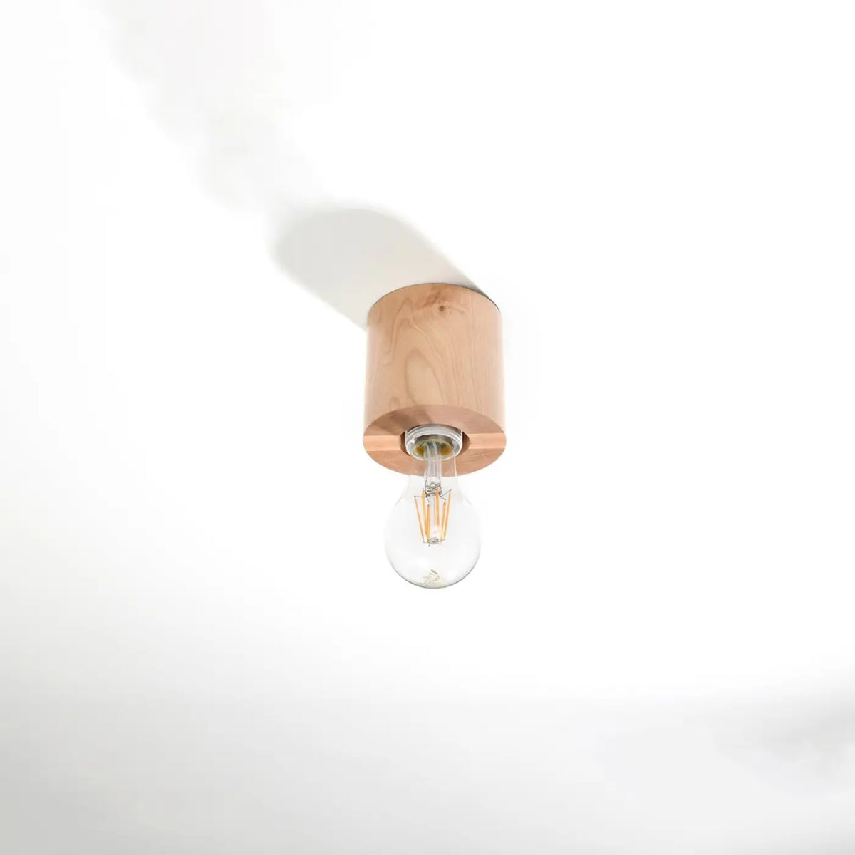 Plafonnier petit cylindre en bois ou béton, ampoule apparente, bois naturel