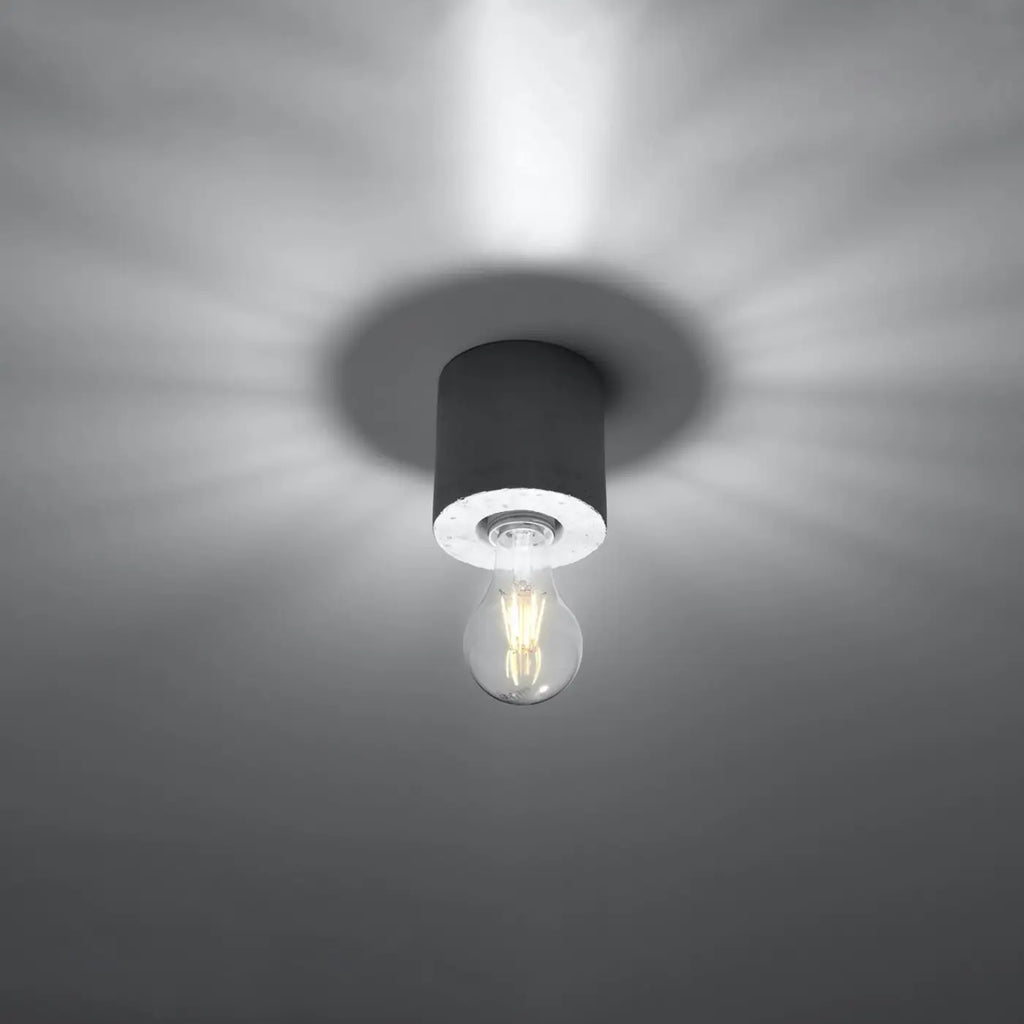 Plafonnier petit cylindre en bois ou béton, ampoule apparente