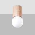 Plafonnier cylindre en bois naturel et globe opalin, 23 cm