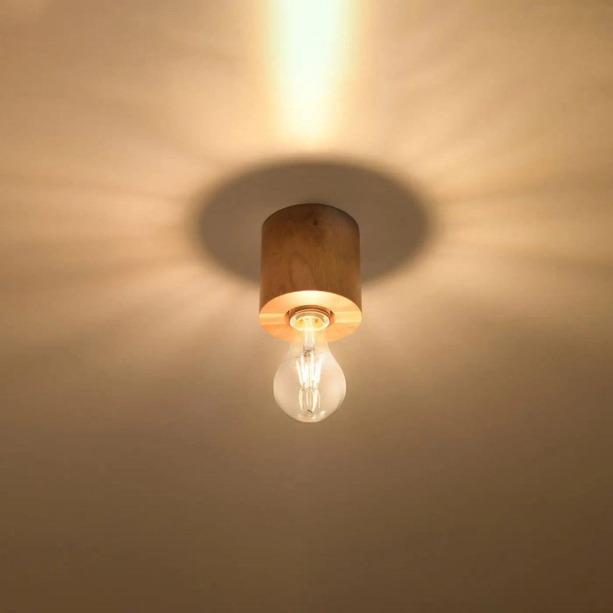 Plafonnier petit cylindre en bois ou béton, ampoule apparente