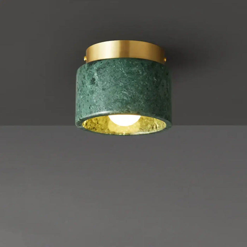 Plafonnier cylindre en marbre et métal doré, vert ou blanc