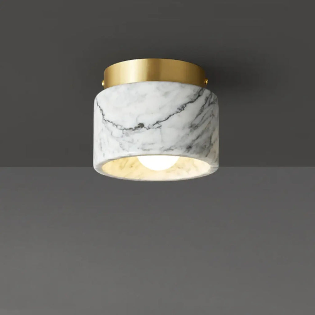 Plafonnier cylindre en marbre et métal doré, vert ou blanc