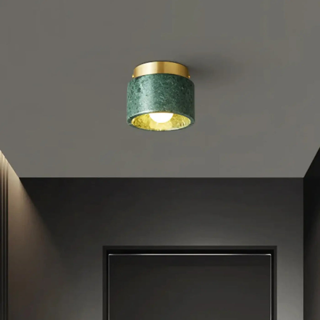 Plafonnier cylindre en marbre et métal doré, vert ou blanc