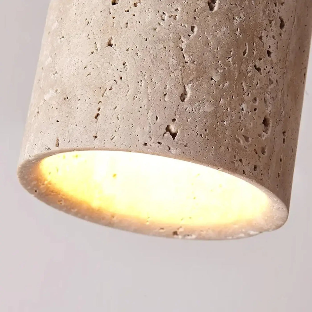 Plafonnier cylindre en pierre et bois, beige ou marron