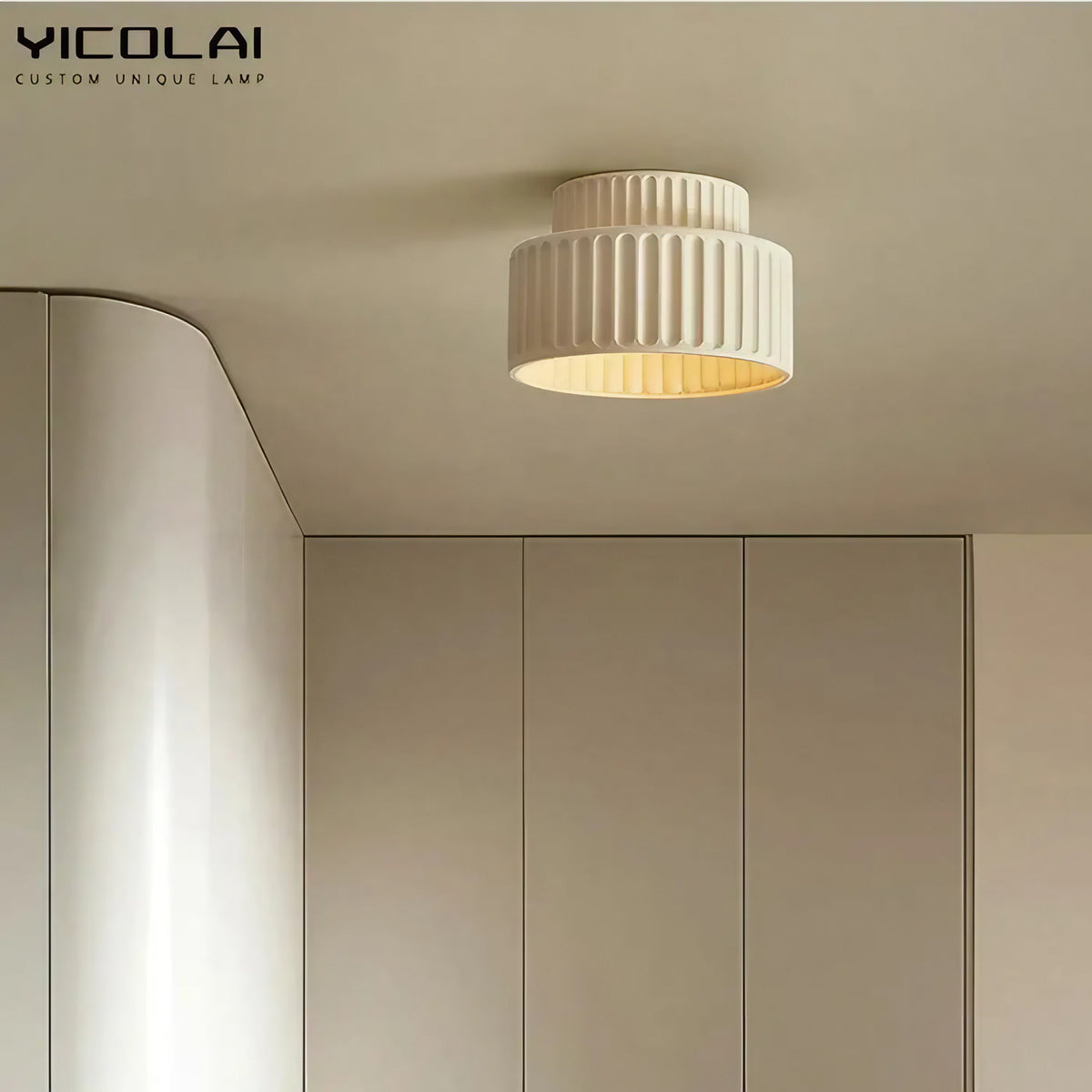 Plafonnier cylindre strié rétro, vert, blanc ou beige
