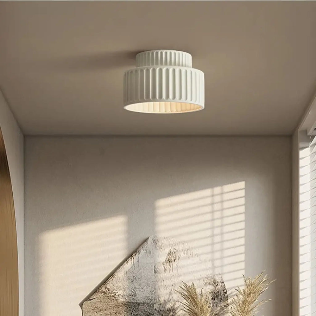 Plafonnier cylindre strié rétro, vert, blanc ou beige