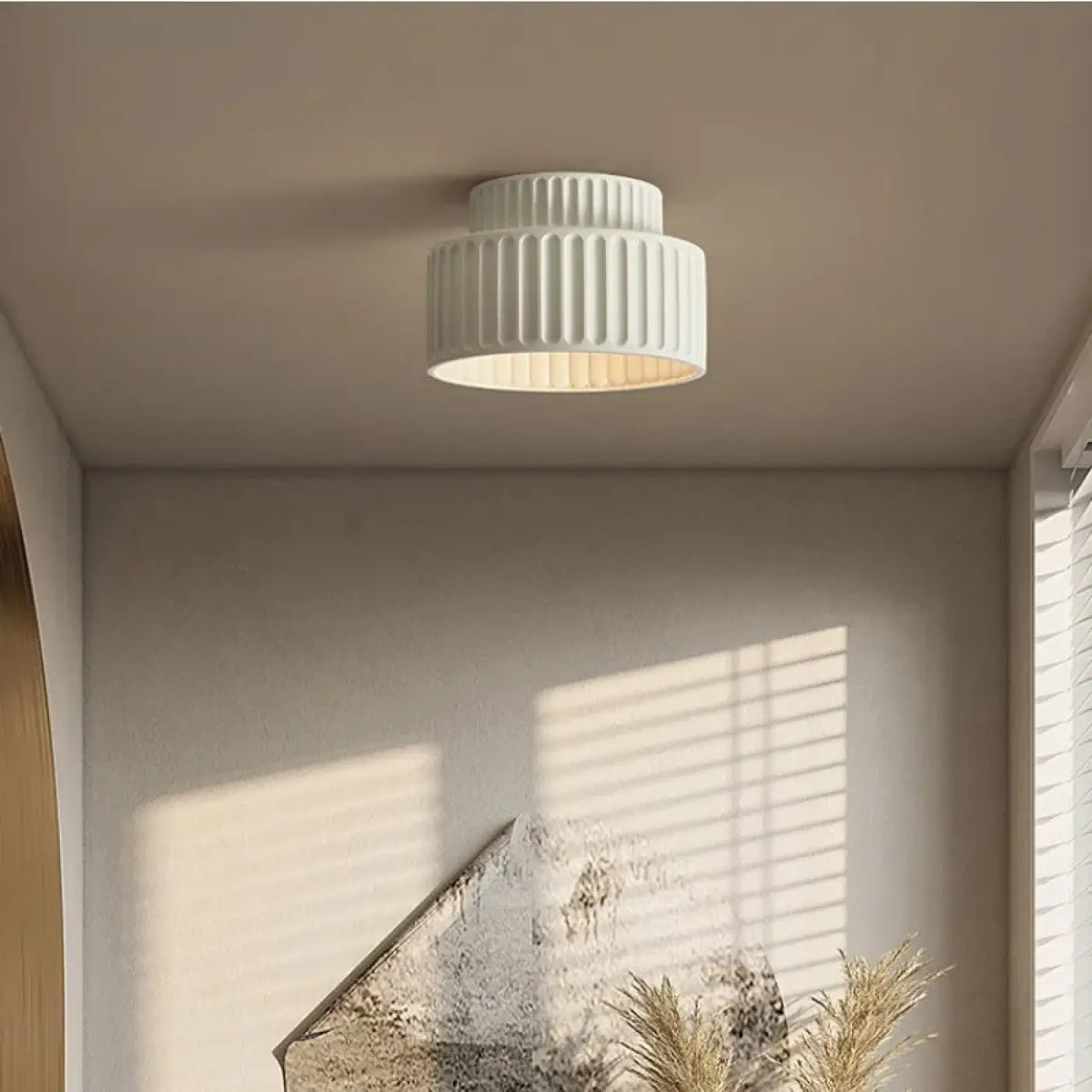Plafonnier cylindre strié rétro, vert, blanc ou beige