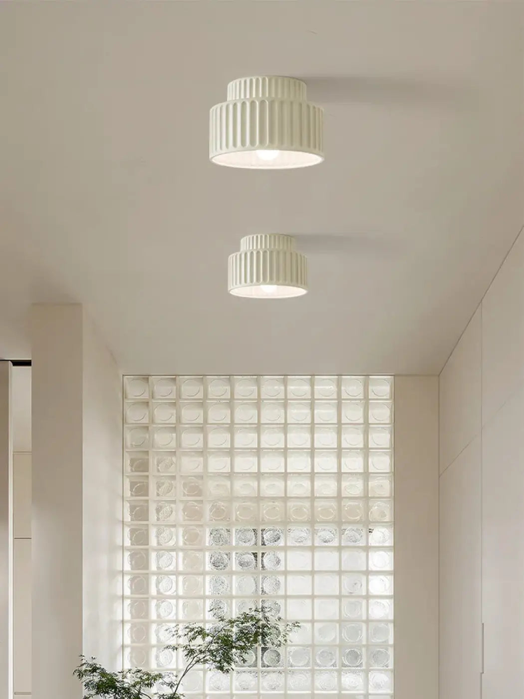Plafonnier cylindre strié rétro, vert, blanc ou beige, blanc