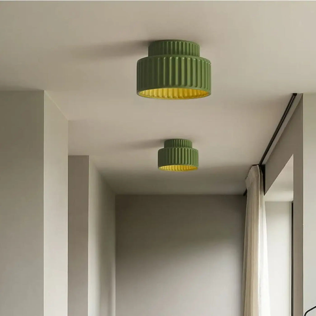 Plafonnier cylindre strié rétro, vert, blanc ou beige, vert