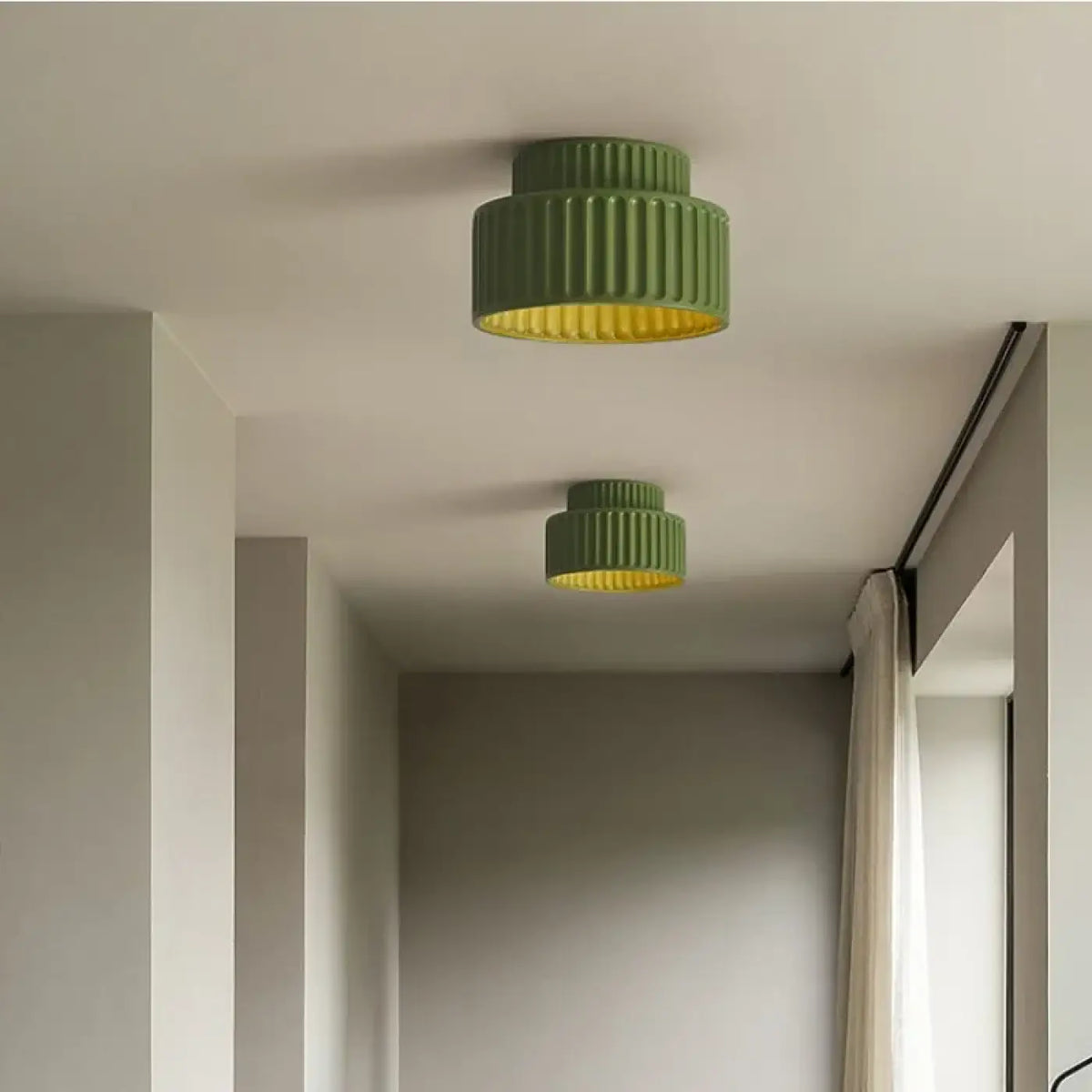 Plafonnier cylindre strié rétro, vert, blanc ou beige, vert