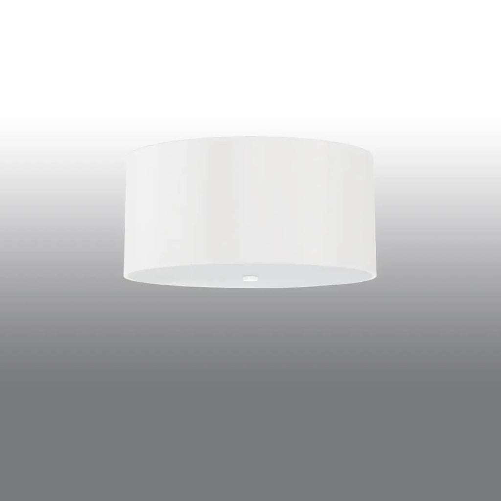 Plafonnier cylindrique en tissu blanc et verre, 50 cm, 5 ampoules