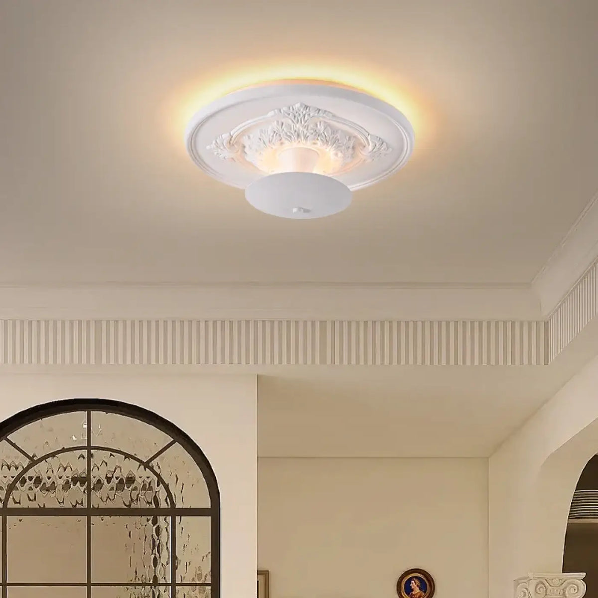 Plafonnier blanc décoratif de style classique, tailles S, M et L