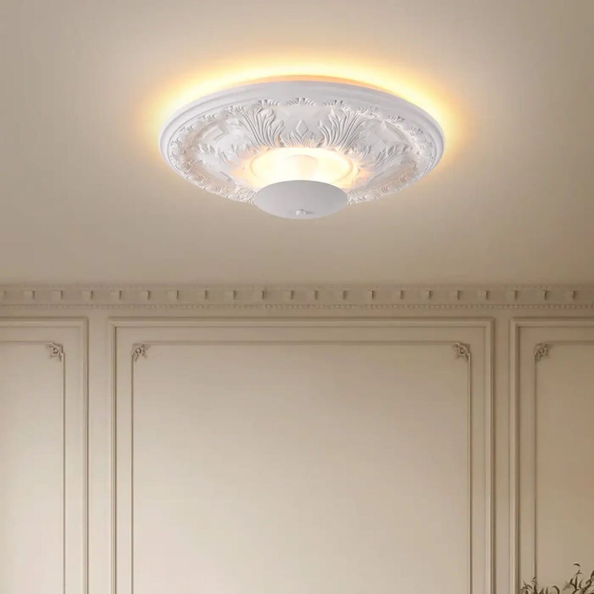 Plafonnier blanc décoratif de style classique, tailles S, M et L