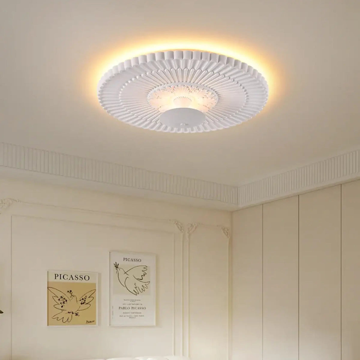 Plafonnier blanc décoratif de style classique, tailles S, M et L