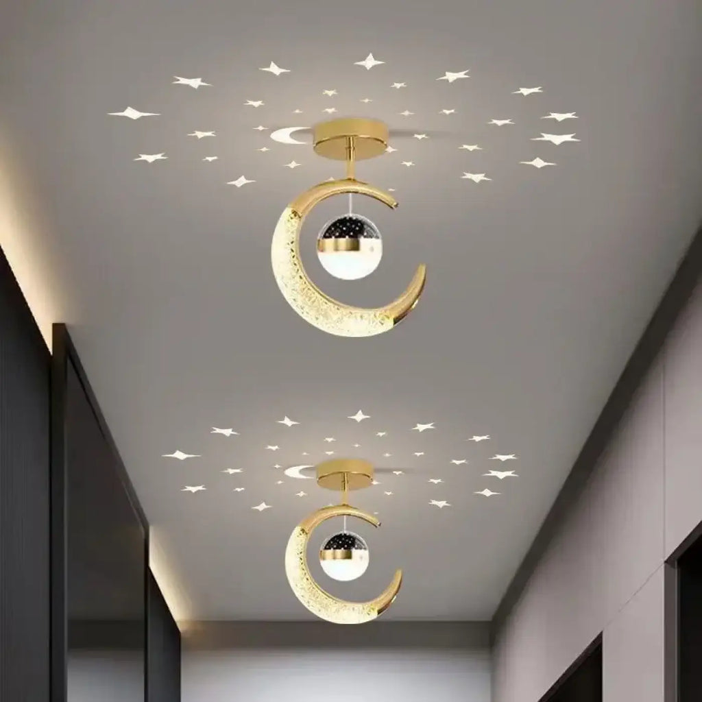 Plafonnier chambre d'enfant lune et étoiles, noir ou doré